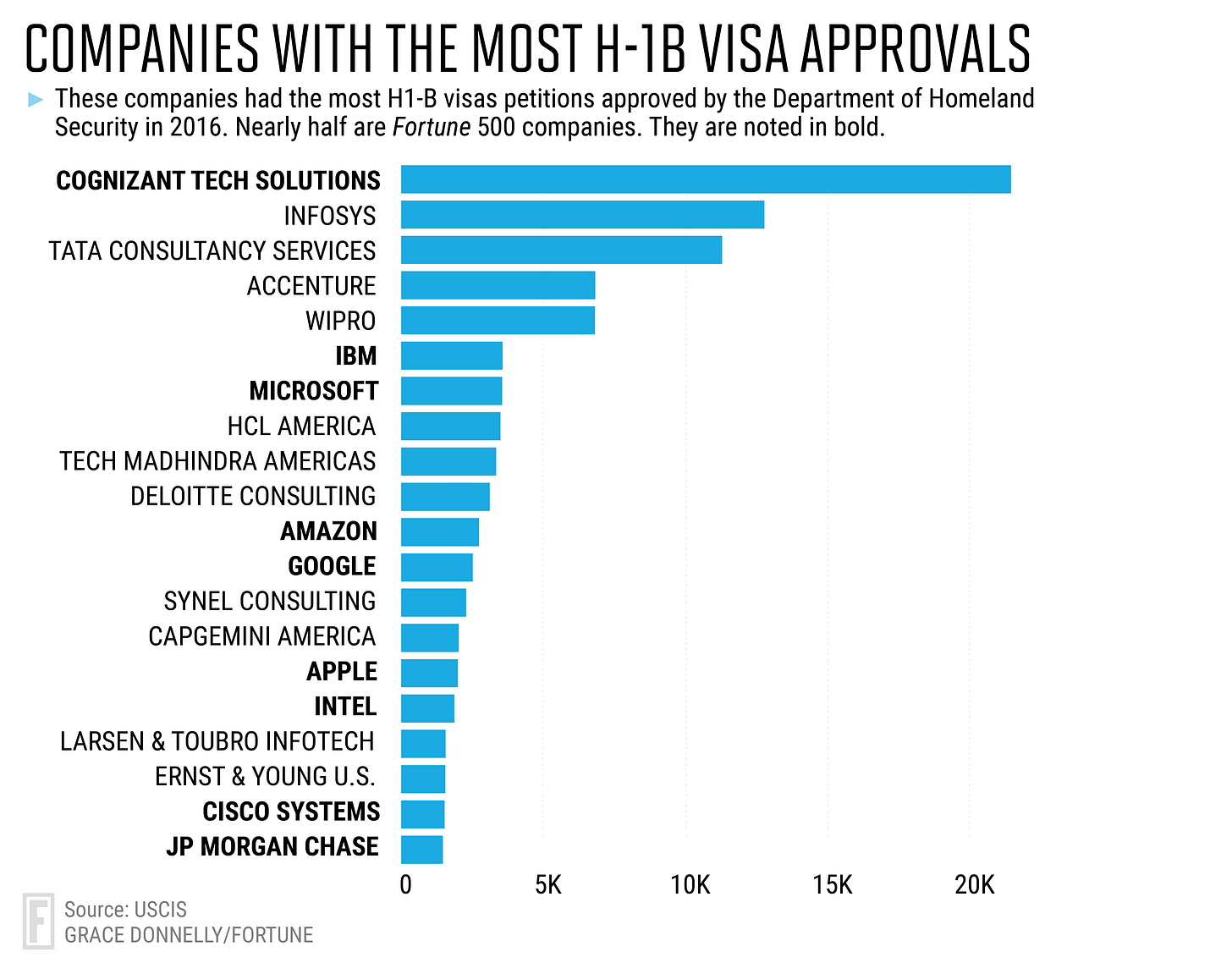 H1B Visas: 20 Companies Sponsor 37% Of Workers | Fortune