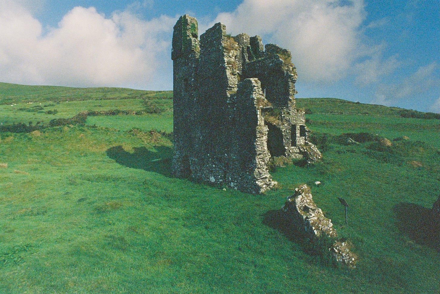 Castle ruin in green landscape