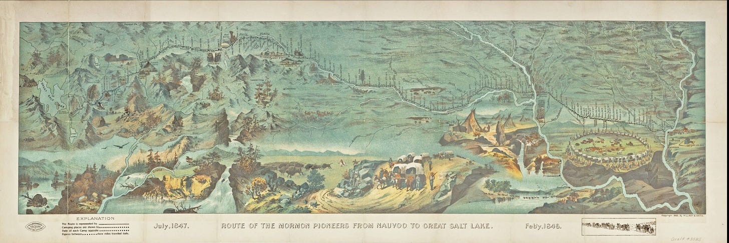 old coloured map of mountains and a route cutting through them