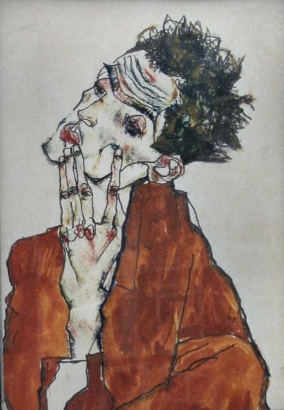 Self portrait by Egon Schiele, angular Expressionist style Self portrait by Egon Schiele, angular Expressionist style