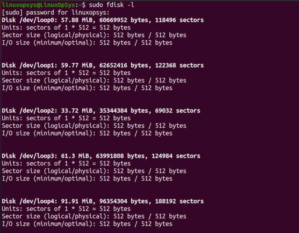 fdisk -l listing disks and their partitions