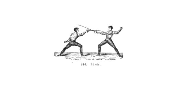 Two men fencing.