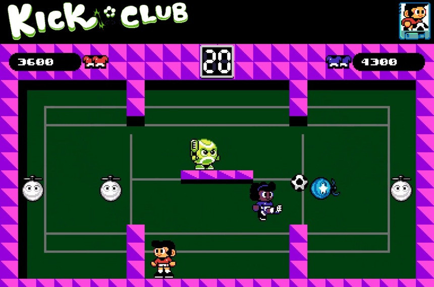 A screen shot of level 1-3 of Kick Club, game 11 of the UFO 50 compilation.