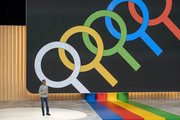 Sundar Pichai speaking at the Google I/O conference in 2023