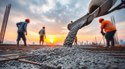 Construction workers laying a concrete floor