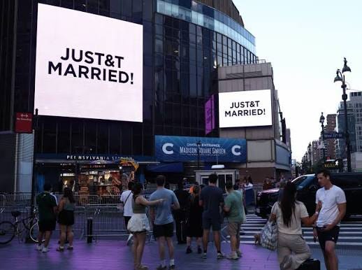 JUST&T MARRIED ♥️💍💐 A confirmation in true @thegarden fashion: on a  billboard.