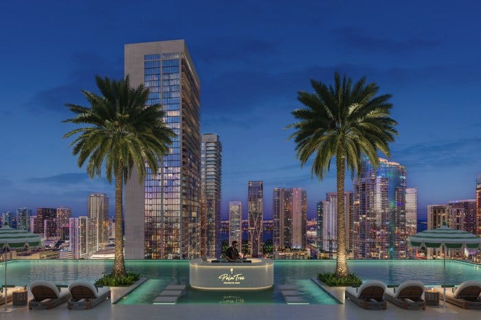 A rooftop infinity pool at the Palm Tree Residences will have a DJ booth in the center.
