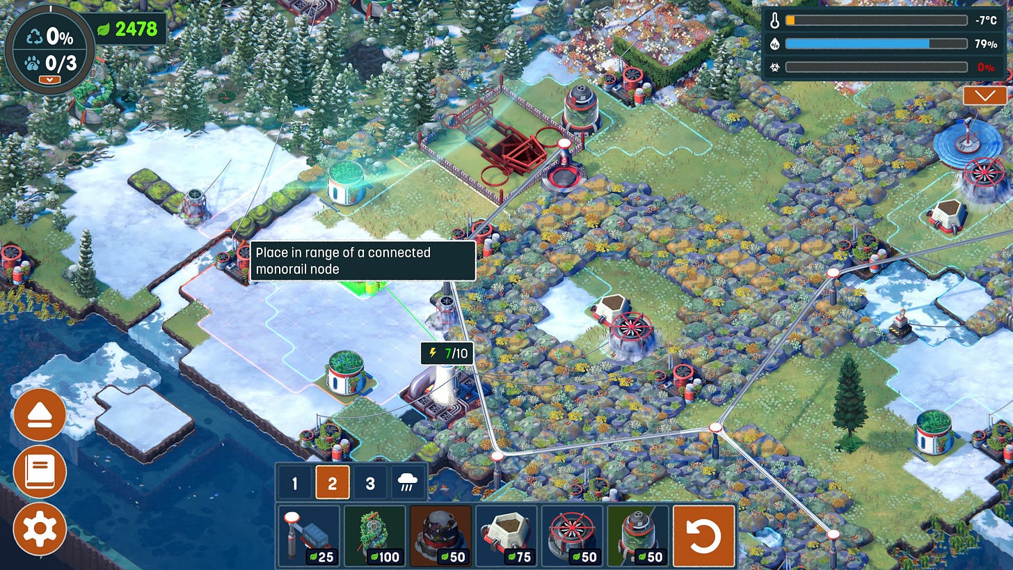 An arctic tundra with a monorail network