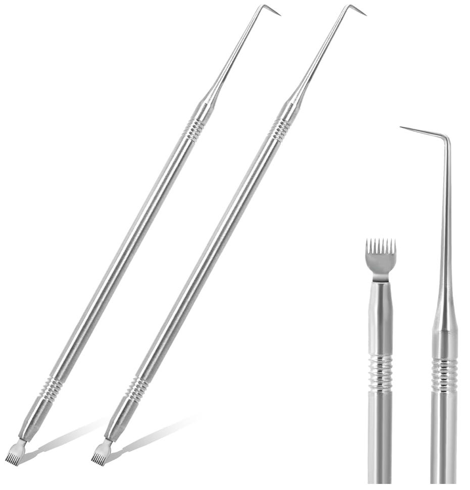 Eyelash Perm & Tint Rods, 2 Pack Stainless Steel Eyelash Separator Tool - Reusable Lash Lift Kit with Metal Lash Tools, Pointed Tips & Separating Comb, Perming Brush & Tinting Supplies
