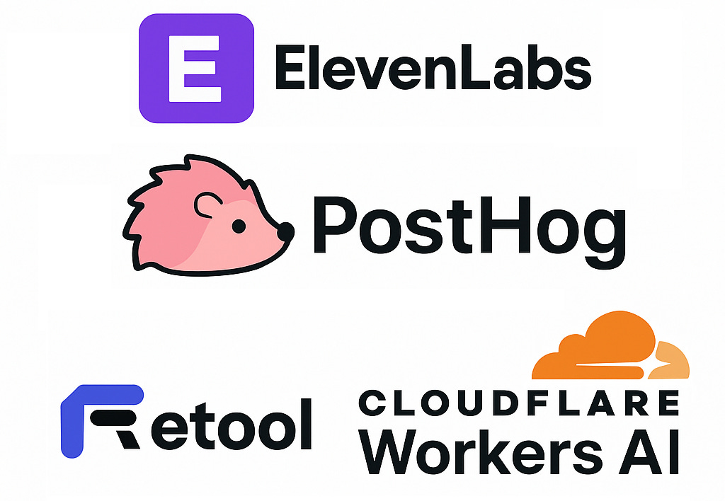 Logos of ElevenLabs, PostHog, Retool, and Cloudflare Workers AI — leading AI-native startup tools offering credits for founders. Logos of ElevenLabs, PostHog, Retool, and Cloudflare Workers AI — leading AI-native startup tools offering credits for founders.