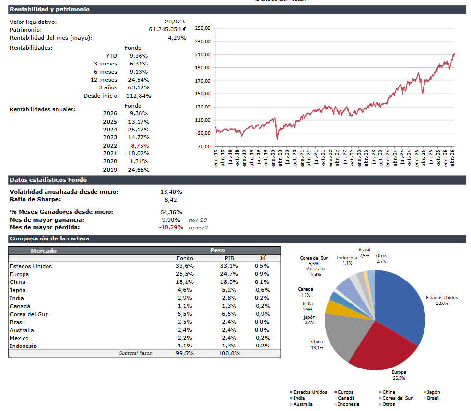 Rentabilidad y cartera del fondo Market portfolio equity