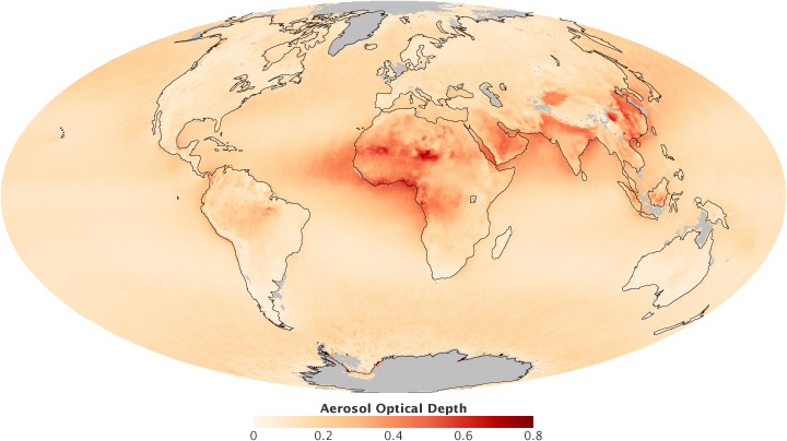 Global map of aerosol optical depth. Global map of aerosol optical depth.
