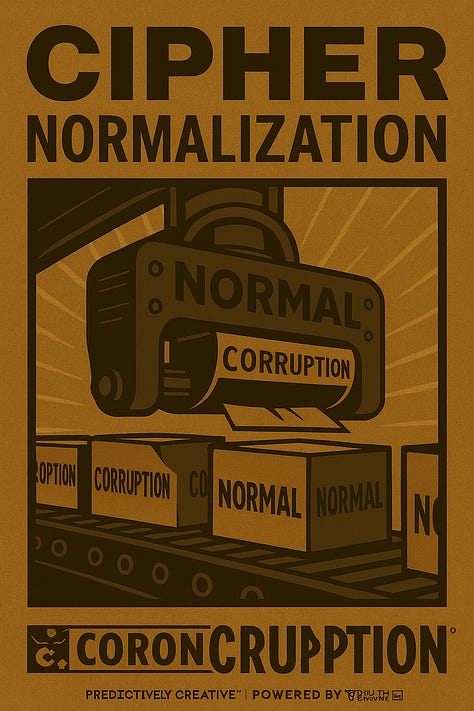 3-Deck Series: 1. Brand Damage, Parchment, Alligator Pope Holding a Bitcoin 2. Make Assets Great Again, Normalization of Corruption 3. Normalization Normal with Corruption stamped on boxes coming off the assembly line