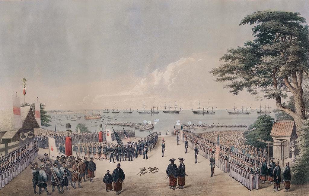 Commodore Perry meets Tokugawa Shogunate officials at Yokohama, 1854 Commodore Perry meets Tokugawa Shogunate officials at Yokohama, 1854