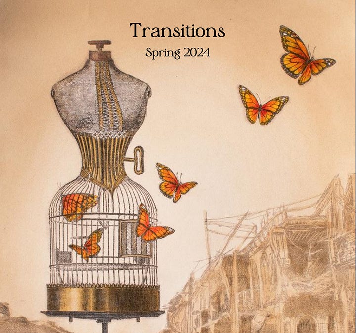 picture of woman poet next to cover showing cage in the shape of a woman's figure with butterflies