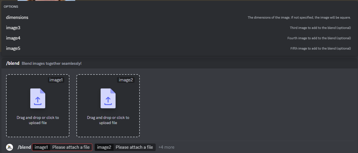 Additional options for the /blend command