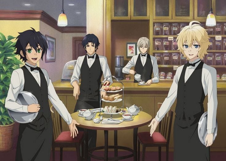Owari no Seraph - Cafe - Mikaela Hyakuya, Yuichiro Hyakuya, Shinya Hiragi,  Guren Ichinose <3