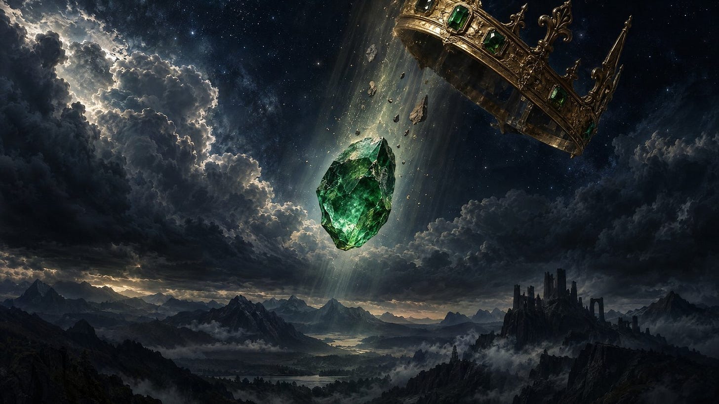 Conceptual AI-generated illustration of a stone falling from Lucifer's crown Conceptual AI-generated illustration of a stone falling from Lucifer's crown