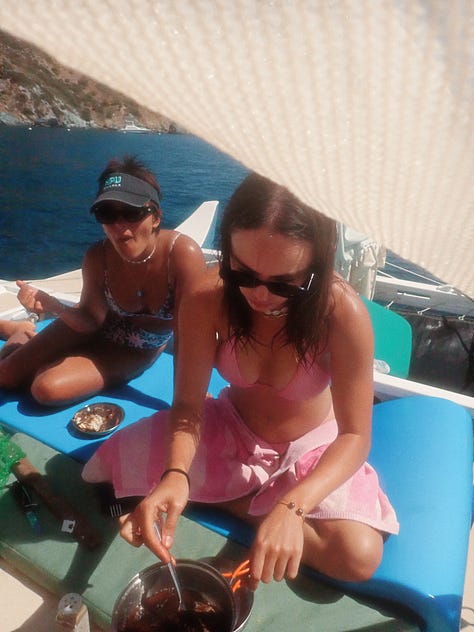 Eating some yummy fish we spearfished in Catalina