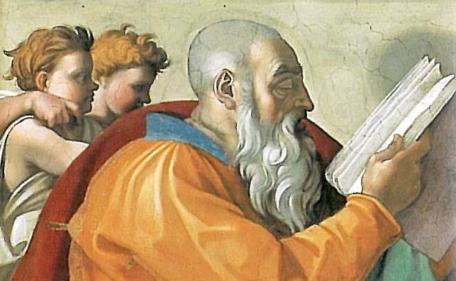 Fresco of Zechariah in the Sistine Chapel, painted by Michelangelo, depicting the priest in contemplative silence following the angel’s message — an image evoking stillness, reflection, and divine encounter.