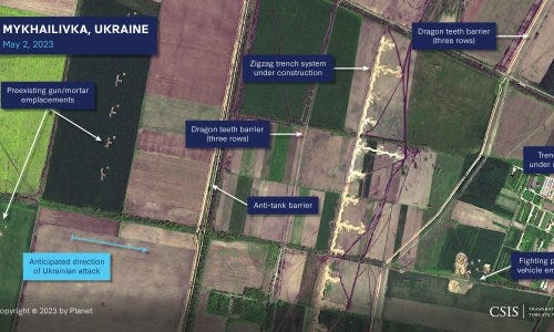 Figure 7: Multilayered Defenses North of Mykhailivka, Ukraine