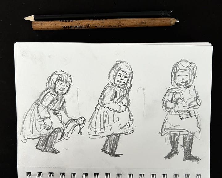 sketches of little girl and lady dancing by caitlin oconnel