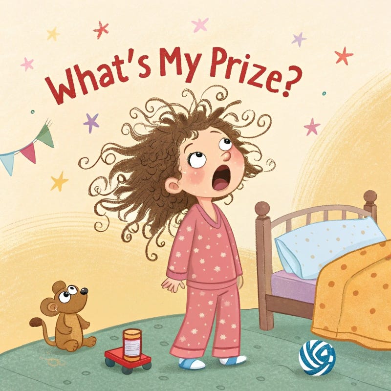 An Illustration of a little girl shouting Your prize is a sip from the yummy honey jar!