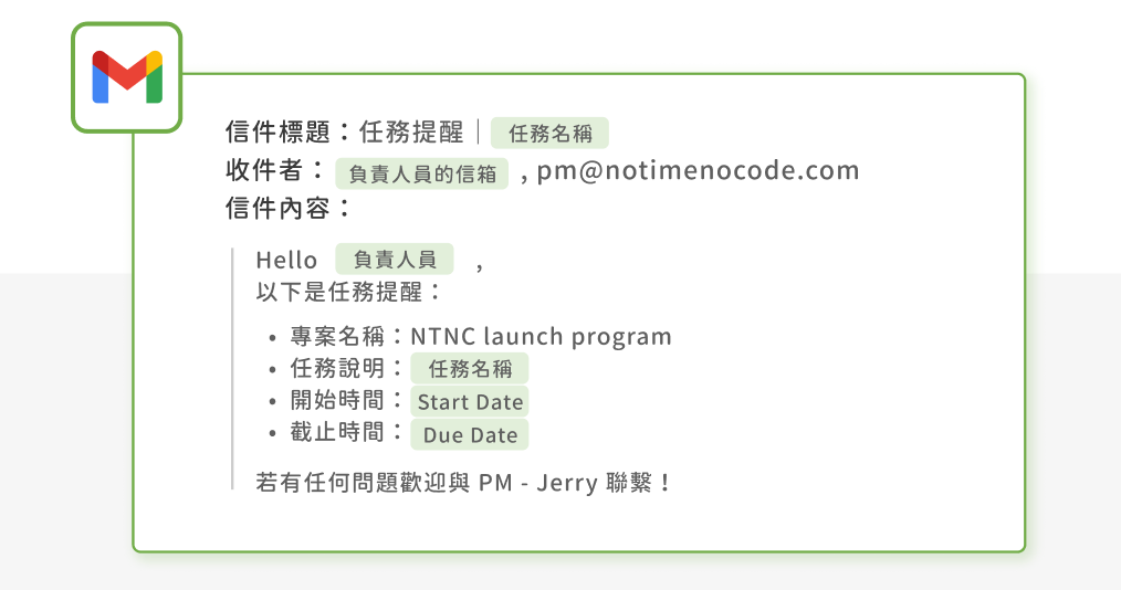 Step 2：設計提醒信件範本