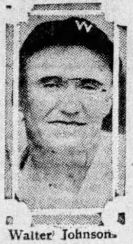 Walter Johnson pictured in the Washington Herald on October 12, 1925 after pitching a 6 hit shutout to win game 4 of the World Series