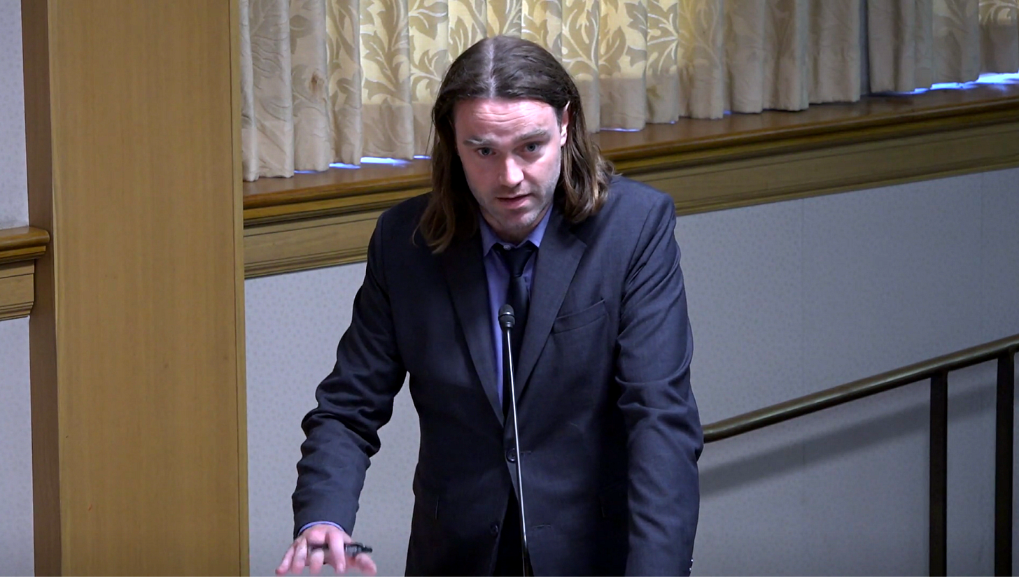 Mac Muir, executive director of CPRA addresses the Privacy Advisory Commission on July 9, 2024, asking for longer, preferably “indefinite” retention of GPS dispatch data for the purpose of investigating police misconduct. (Source: City of Oakland)