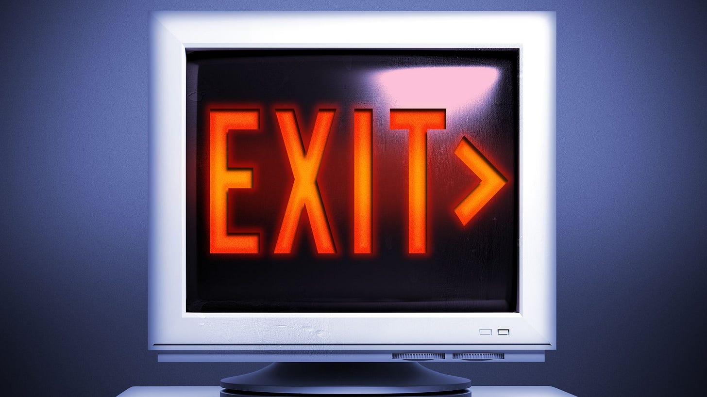 Illustration of an exit sign on a computer screen