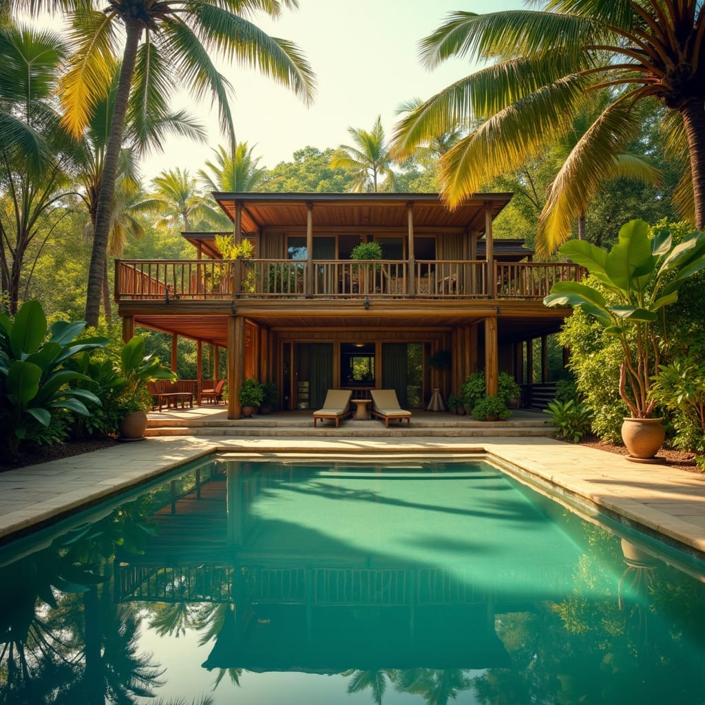 Mdoern Bamboo Home Design with Swimming pool in Jamaica  