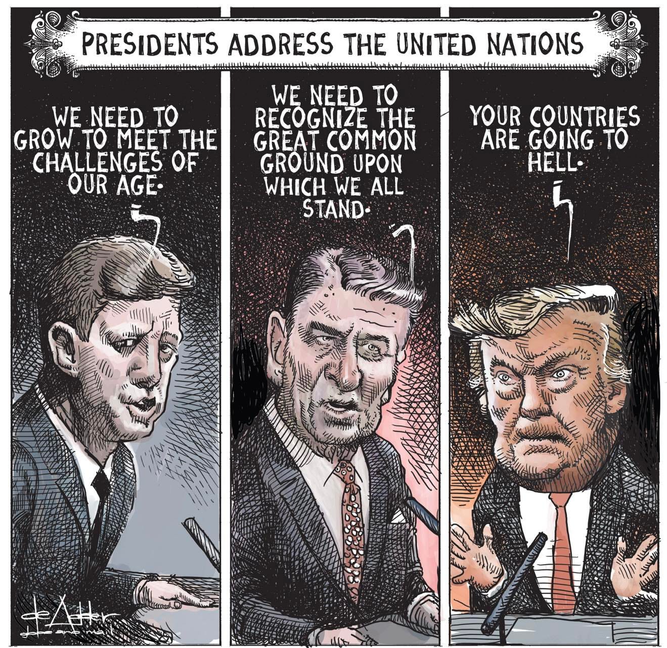 May be an image of map and text that says 'PRESIDENTS ADDRESS THE UNITED NATIONS WE NEED to GROW TOMEET to MEET THE CHALLENGES OF OUR OURAGE- AGE WE NEED TO RECOGNIZE RE THE GREA GREATCOM COMMON GROUND UPON WHICH WE ALL STAND- YOUR COUNTRIES ARE GOING TO HELL- HTEN' May be an image of map and text that says 'PRESIDENTS ADDRESS THE UNITED NATIONS WE NEED to GROW TOMEET to MEET THE CHALLENGES OF OUR OURAGE- AGE WE NEED TO RECOGNIZE RE THE GREA GREATCOM COMMON GROUND UPON WHICH WE ALL STAND- YOUR COUNTRIES ARE GOING TO HELL- HTEN'