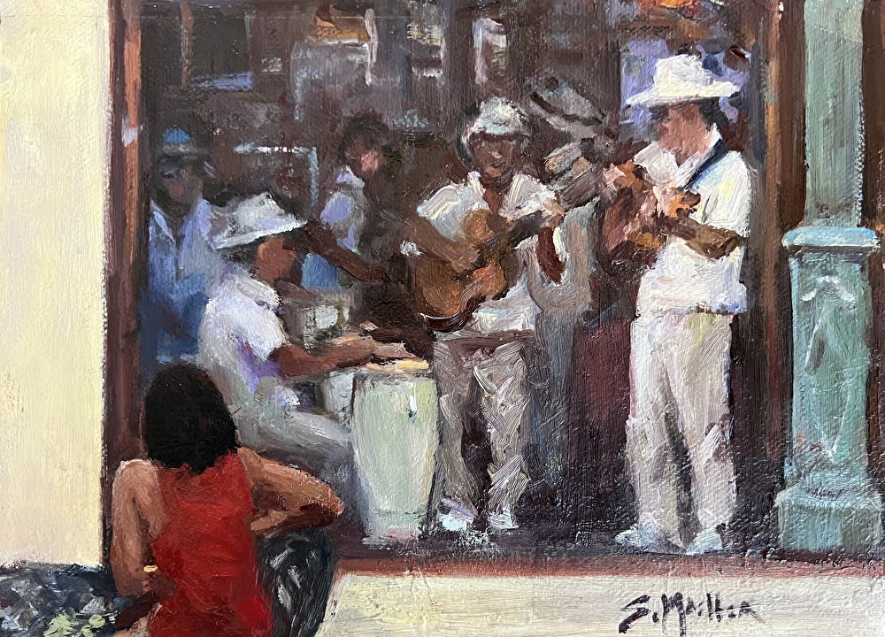 A painting of a group of people playing instruments

Description automatically generated