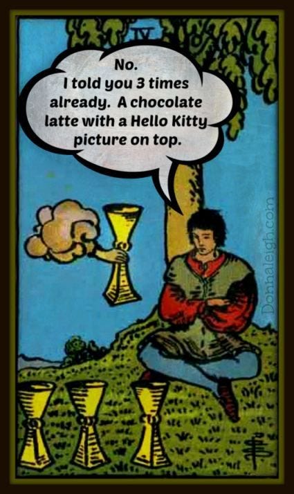Twisted Tarot: Hello, 4 of Cups | Tarot, Tarot cards, Tarot card meanings