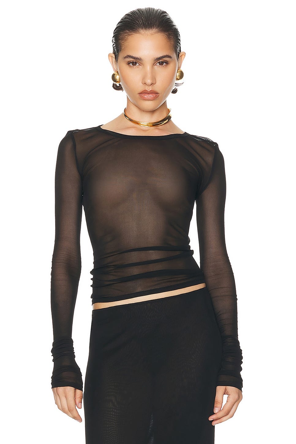 Image 1 of Helsa Mesh Long Sleeve Tee in Black