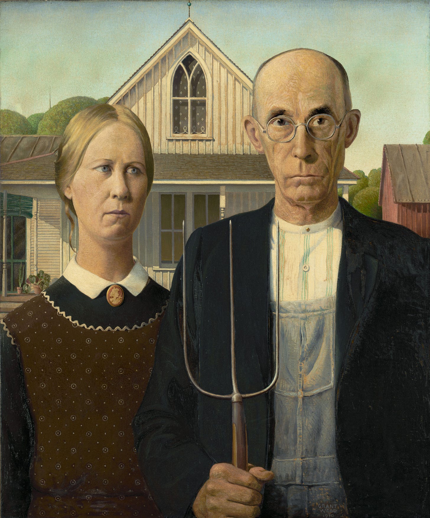 Grant Wood American Gothic farmer and daughter Gothic window house Grant Wood American Gothic farmer and daughter Gothic window house