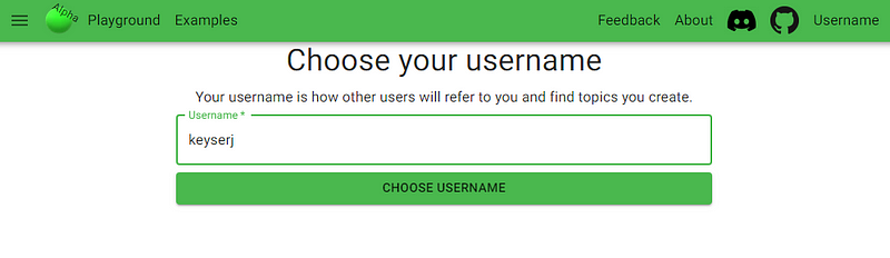 Page where you pick your username. “keyserj” is shown as the username in the image.
