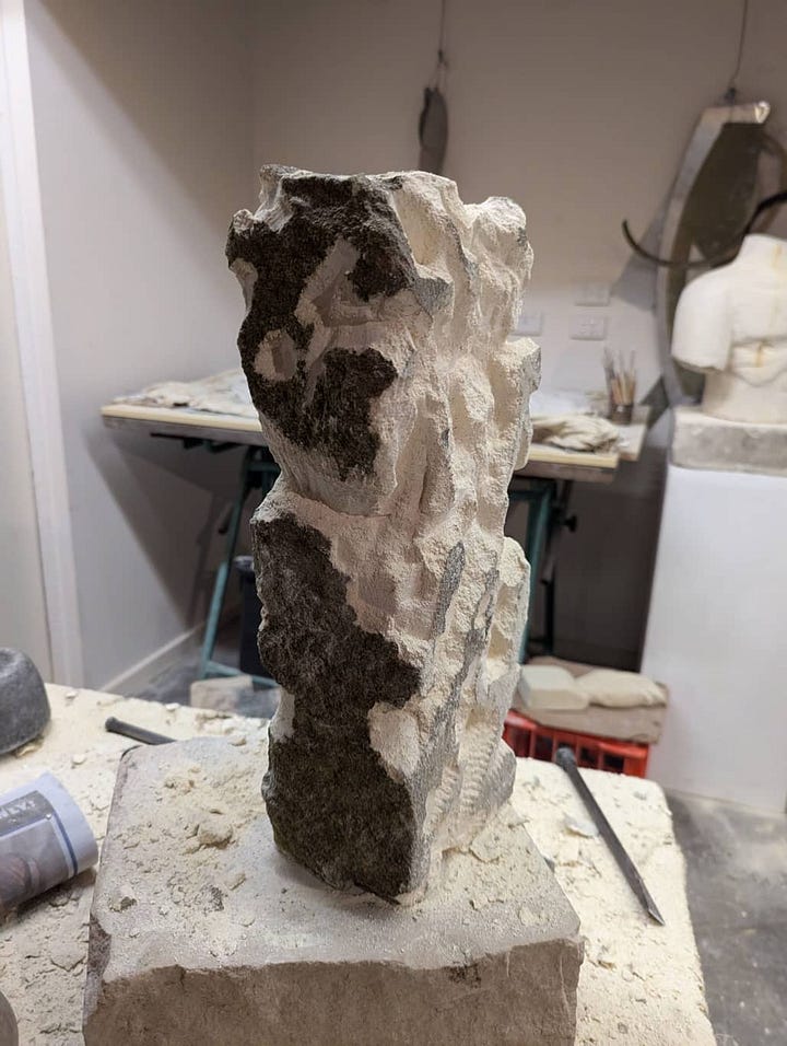 Michal Plis carving in lime stone abstract piece