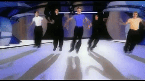 They are jumping back and forth left and right waving their arms up and down like octopi