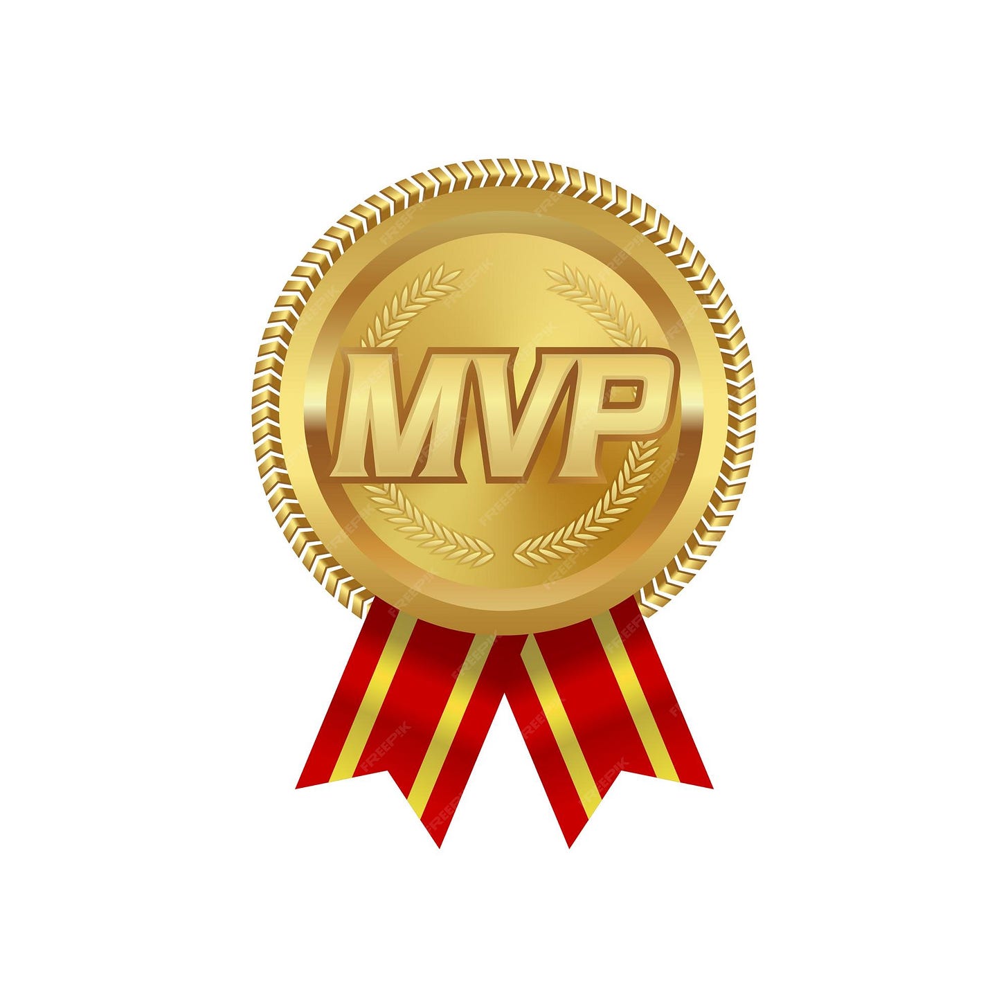 Premium Vector | Mvp award gold medal with red ribbon