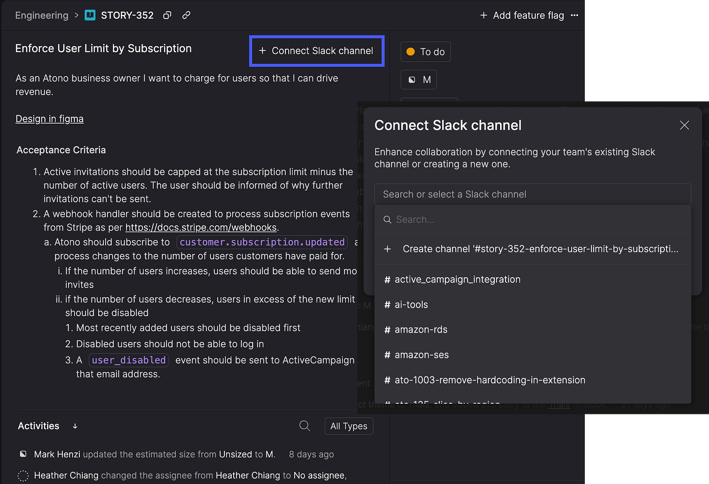 Atono's integration with Slack