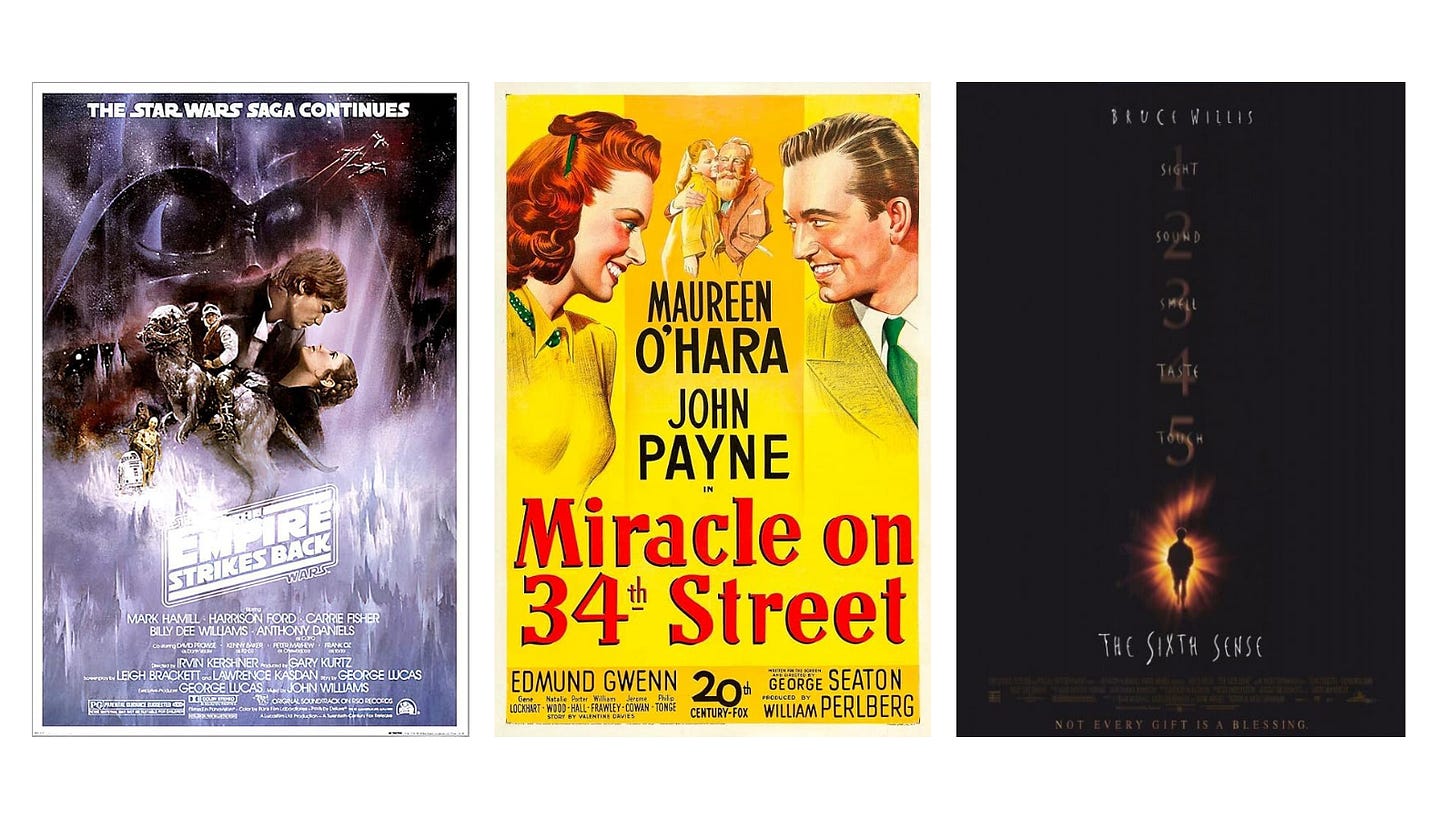 The Empire Strikes Back (1980), Miracle on 34th Street (1947), The Sixth Sense (1999)