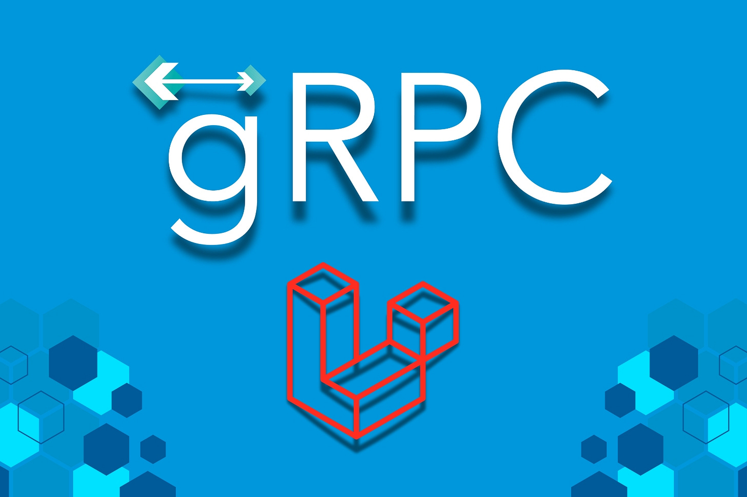 a blue background with the gRPC logo on it and the Laravel logo below