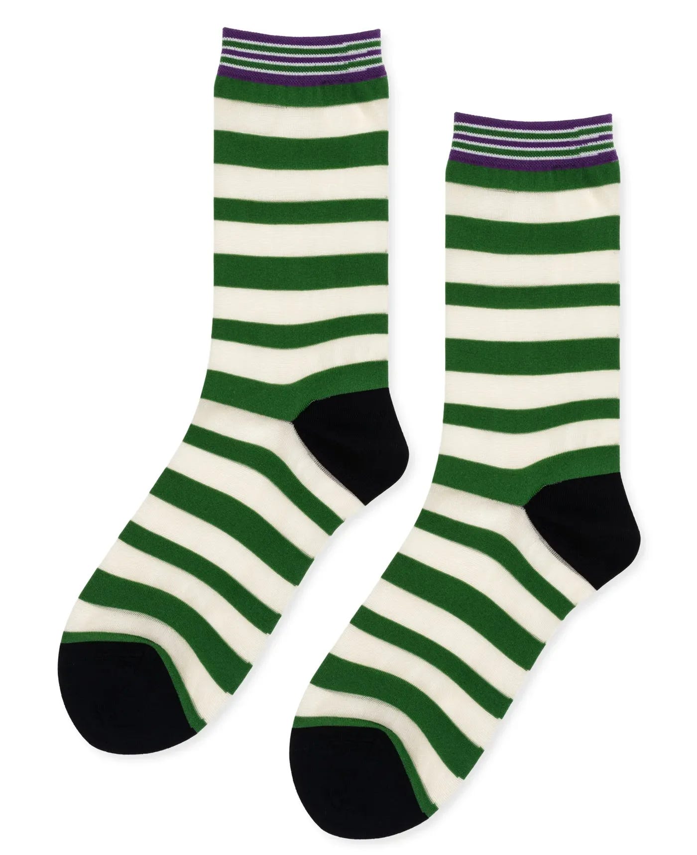 Hansel from Basel Beatrice Stripe Sheer Crew socks made in Japan with stripes Hansel from Basel Beatrice Stripe Sheer Crew socks made in Japan with stripes