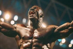 Male bodybuilder screaming
