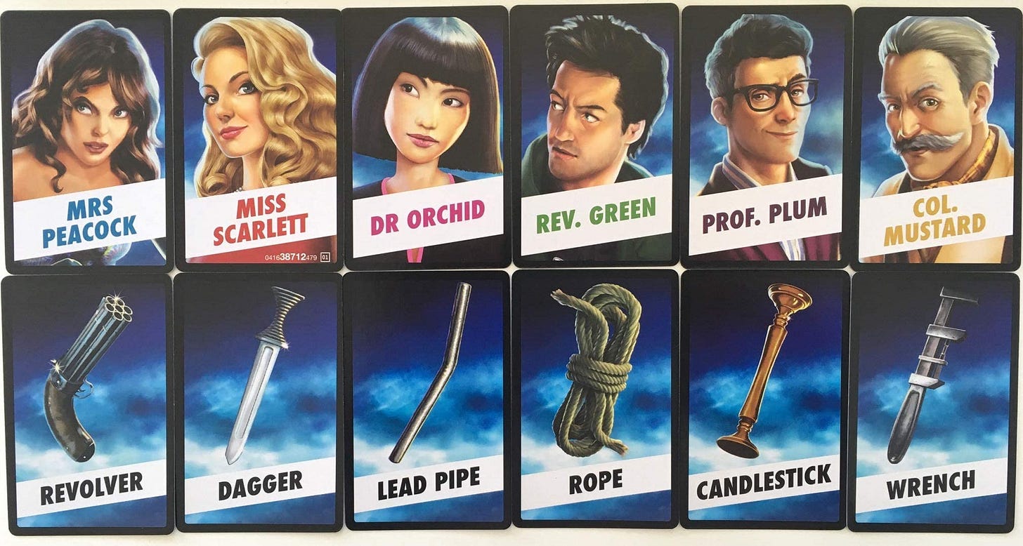 Amazon.com: Clue Board Game Replacement Card Set All (21) Cards Weapons  Suspects Rooms/Locations : Toys & Games