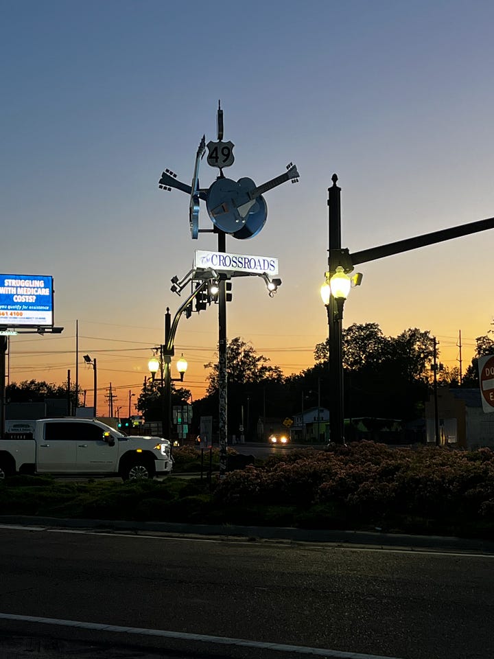 the intersection of hwys 49 and 61 in Clarksdale Mississippi which is the famed blues crossroads