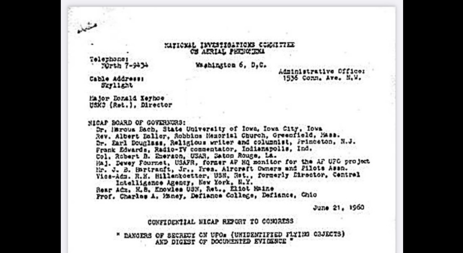 UFO report: "CONFIDENTIAL NICAP REPORT TO CONGRESS"