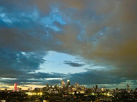 These are images of the Philly skyline over the course of an hour or so -- from sunset on April 17 to twilight.